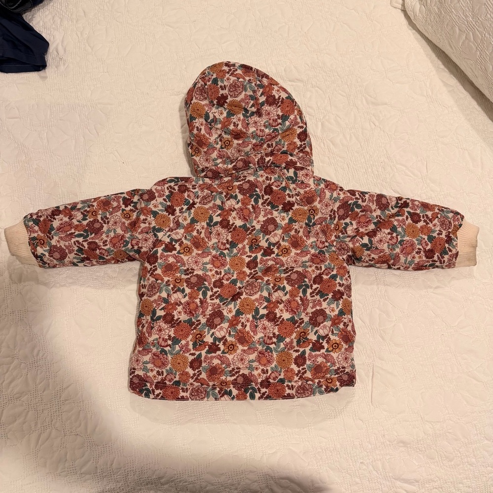 H&M Floral Hooded Puffer Jacket - Pink, Rust & Teal - Picture 4 of 4
